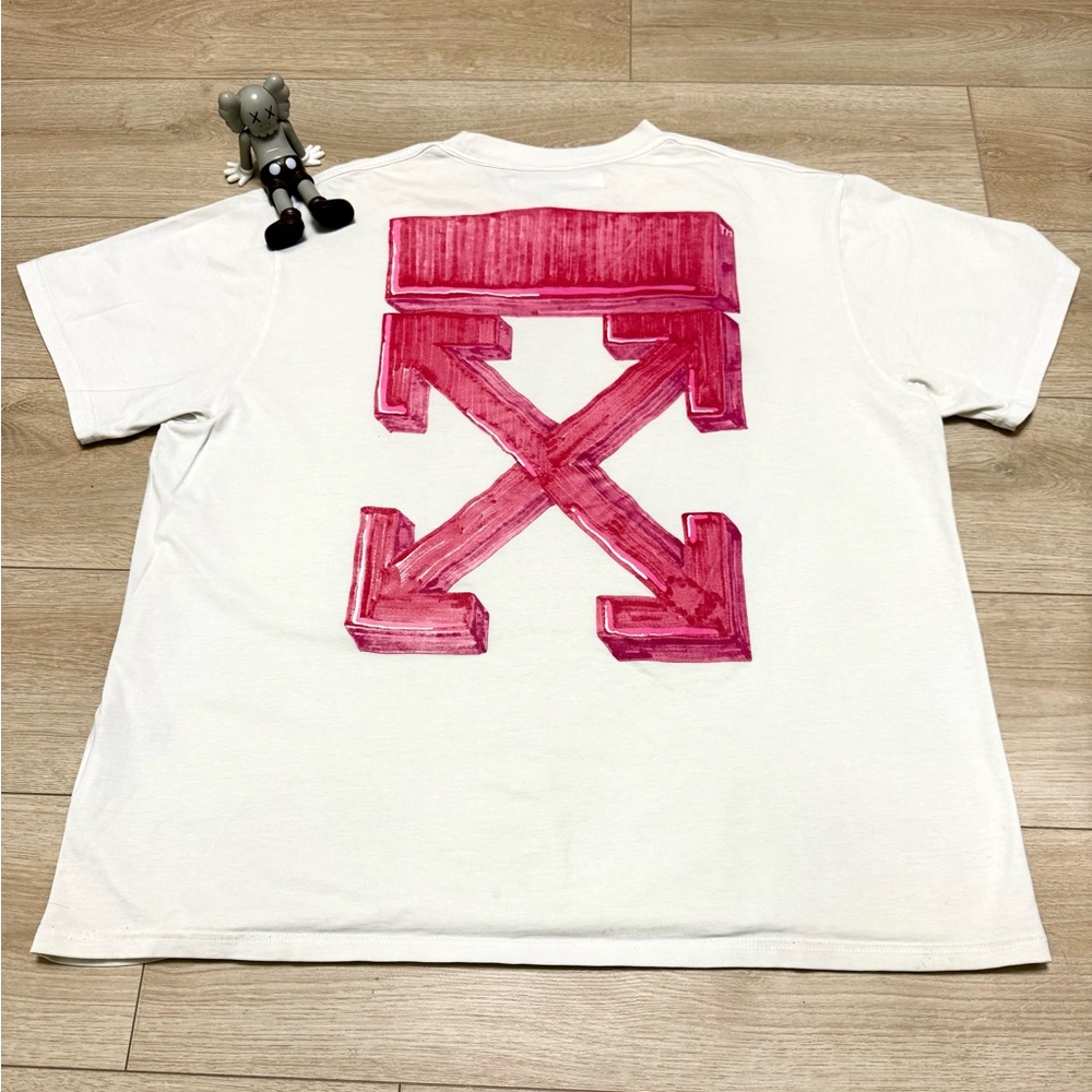 Off‑White White “Brush Arrows” T‑Shirt – Size XL, Well‑Loved, Pre‑Owned